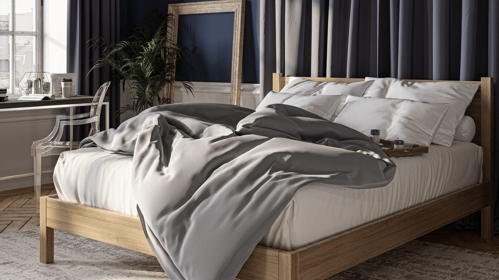 emma matras bed houten in bedroom