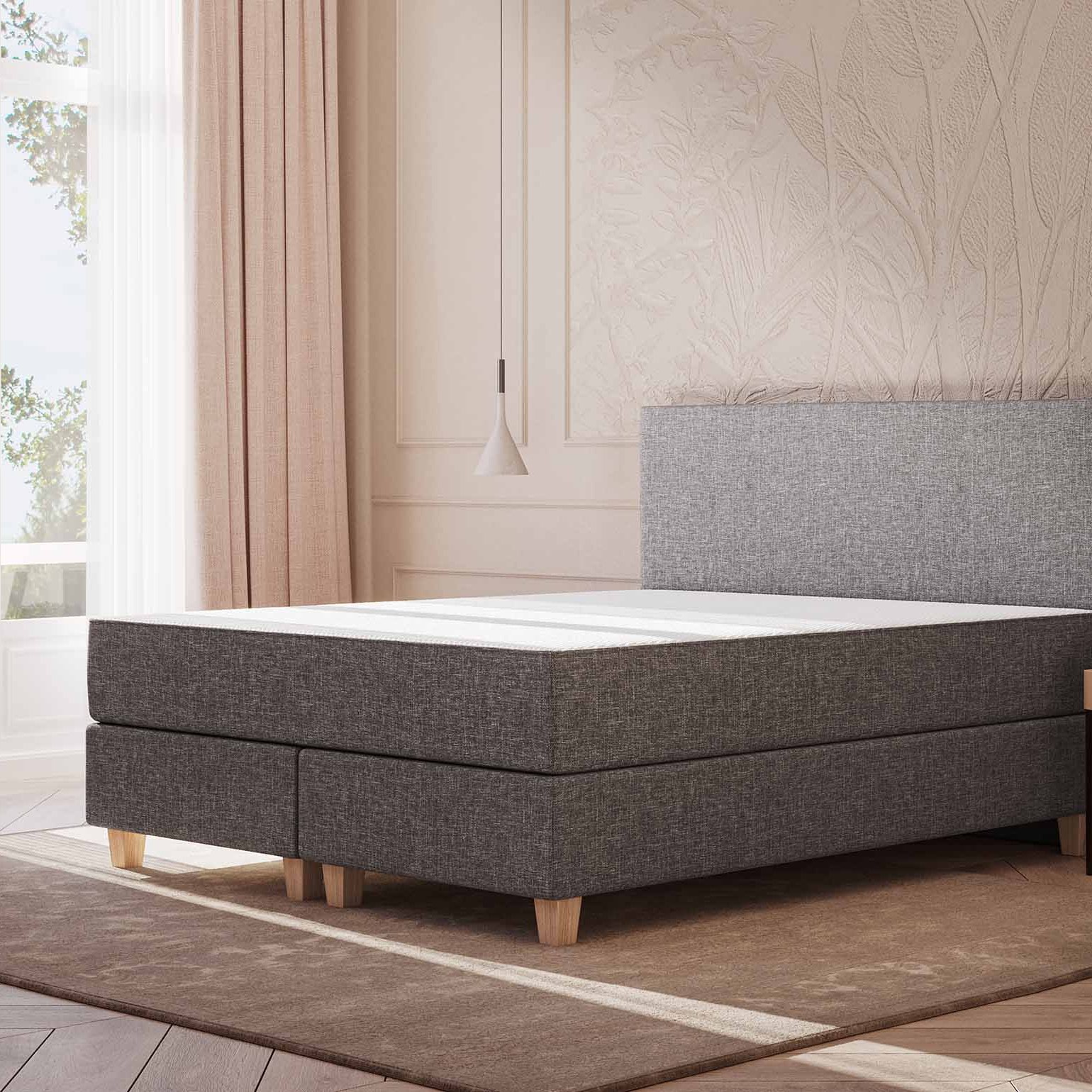 Emma Original Boxspringbett 140x200 cm - dunkelgrau - Füße Holz - Kopfteil klassisch