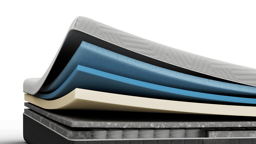 Emma Original Pro mattress layers view showing multiple foam and spring layers, with an anti-allergen cover badge.
