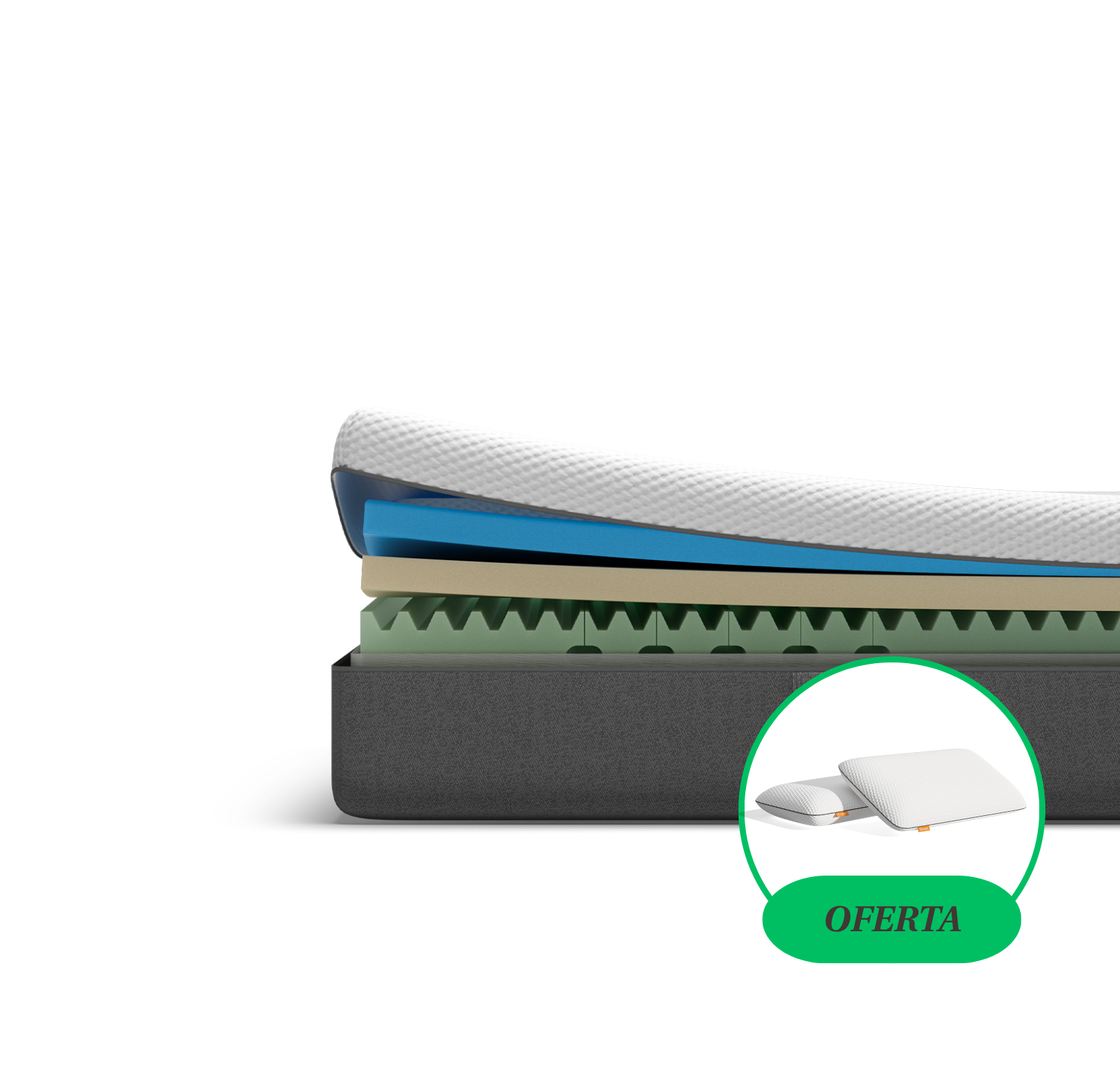 Imagem do colchão Emma Original com detalhes das camadas visíveis