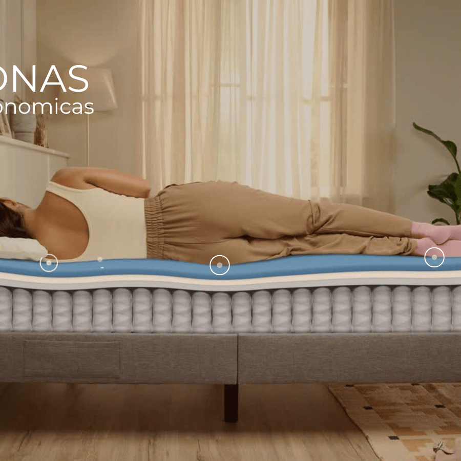 Diseño ergonómico del colchón Emma Hybrid Premium que ayuda a aliviar puntos de presión y mejorar la alineación corporal.