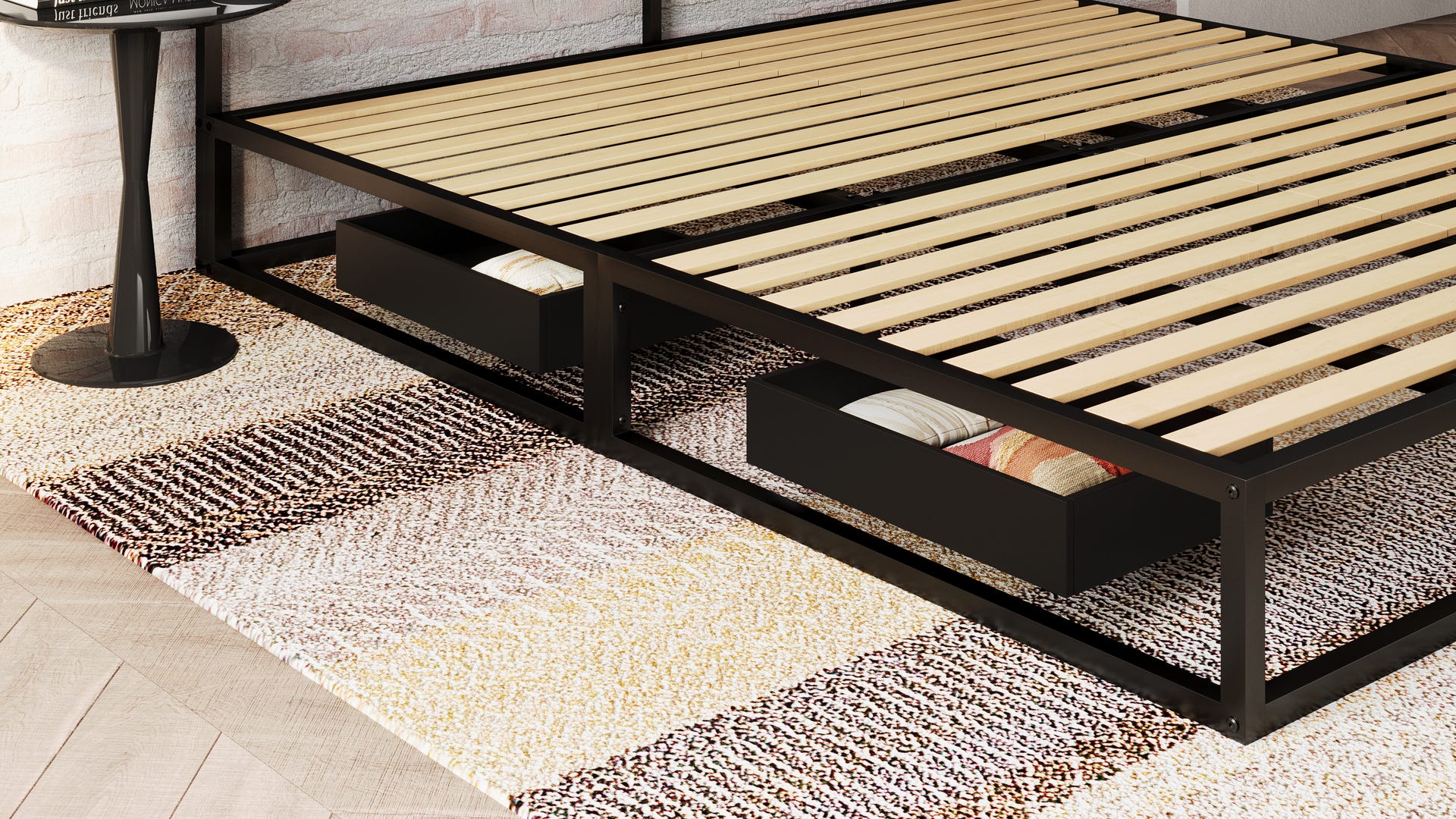 Sommier à lattes en bois du lit boxspring avec rangement