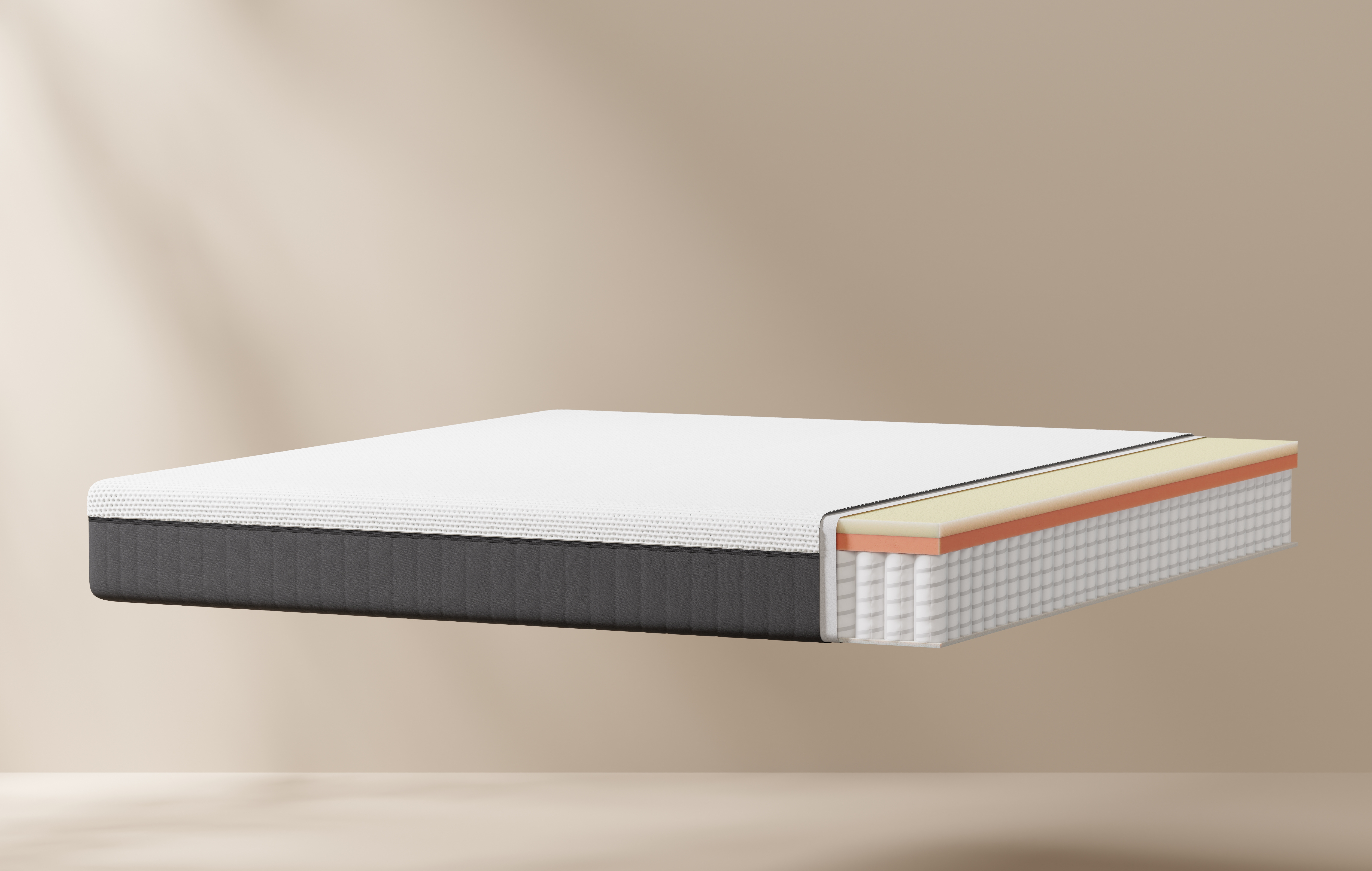 The side view of an Emma Hybrid Original Mattress.