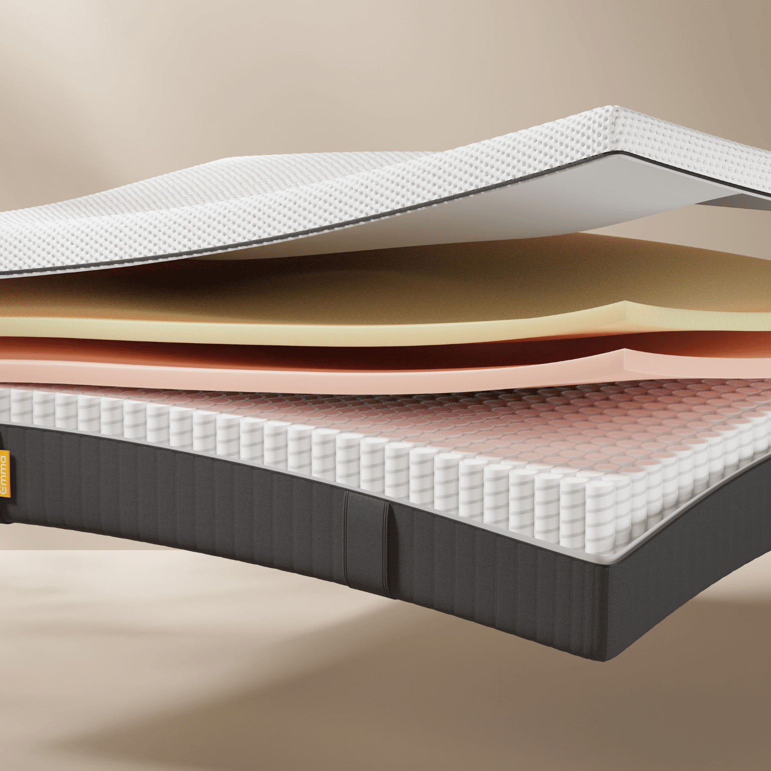 The side view of the Emma Hybrid Original mattress with visible layers.
