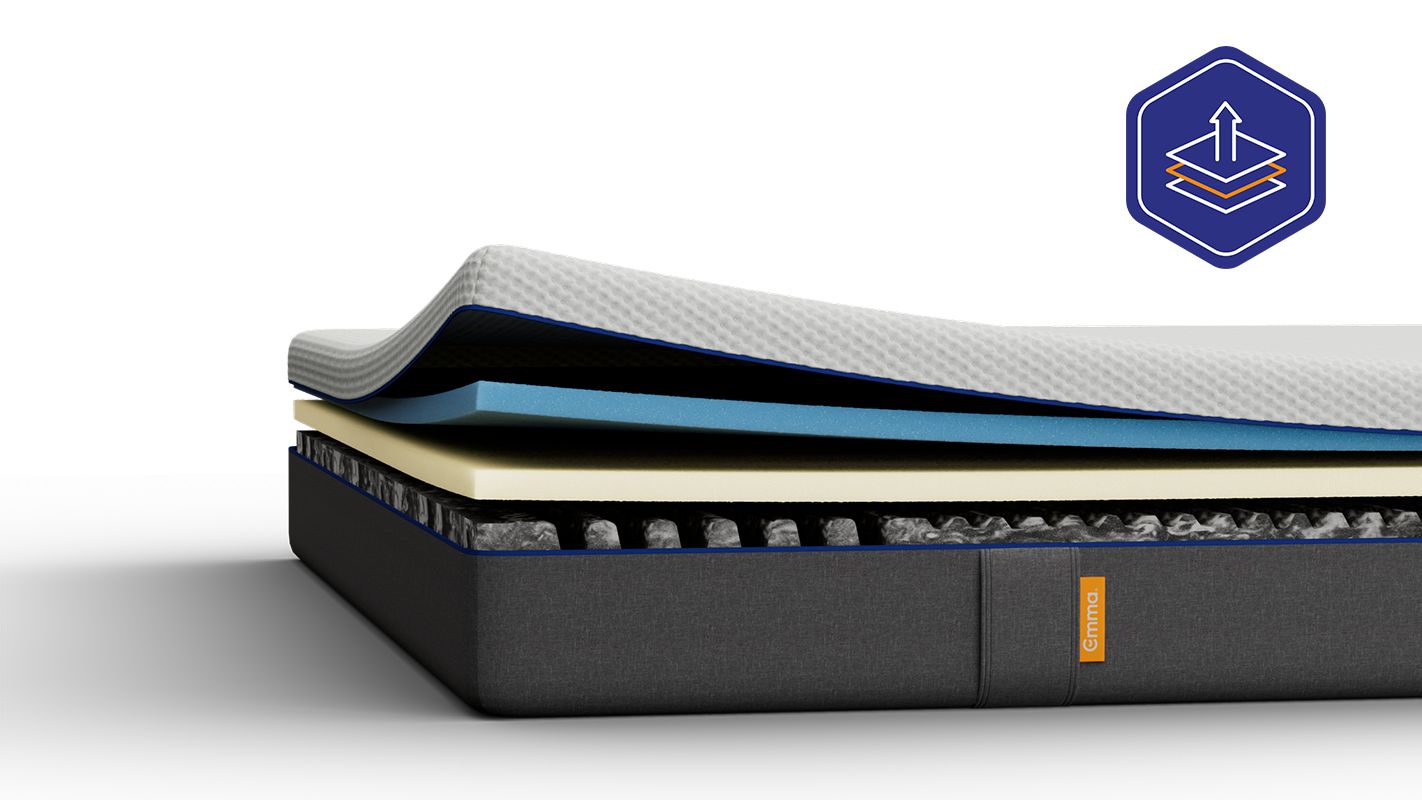 Aufgeschnittene Emma 25 Flip Matratze mit sichtbaren Schichten.
