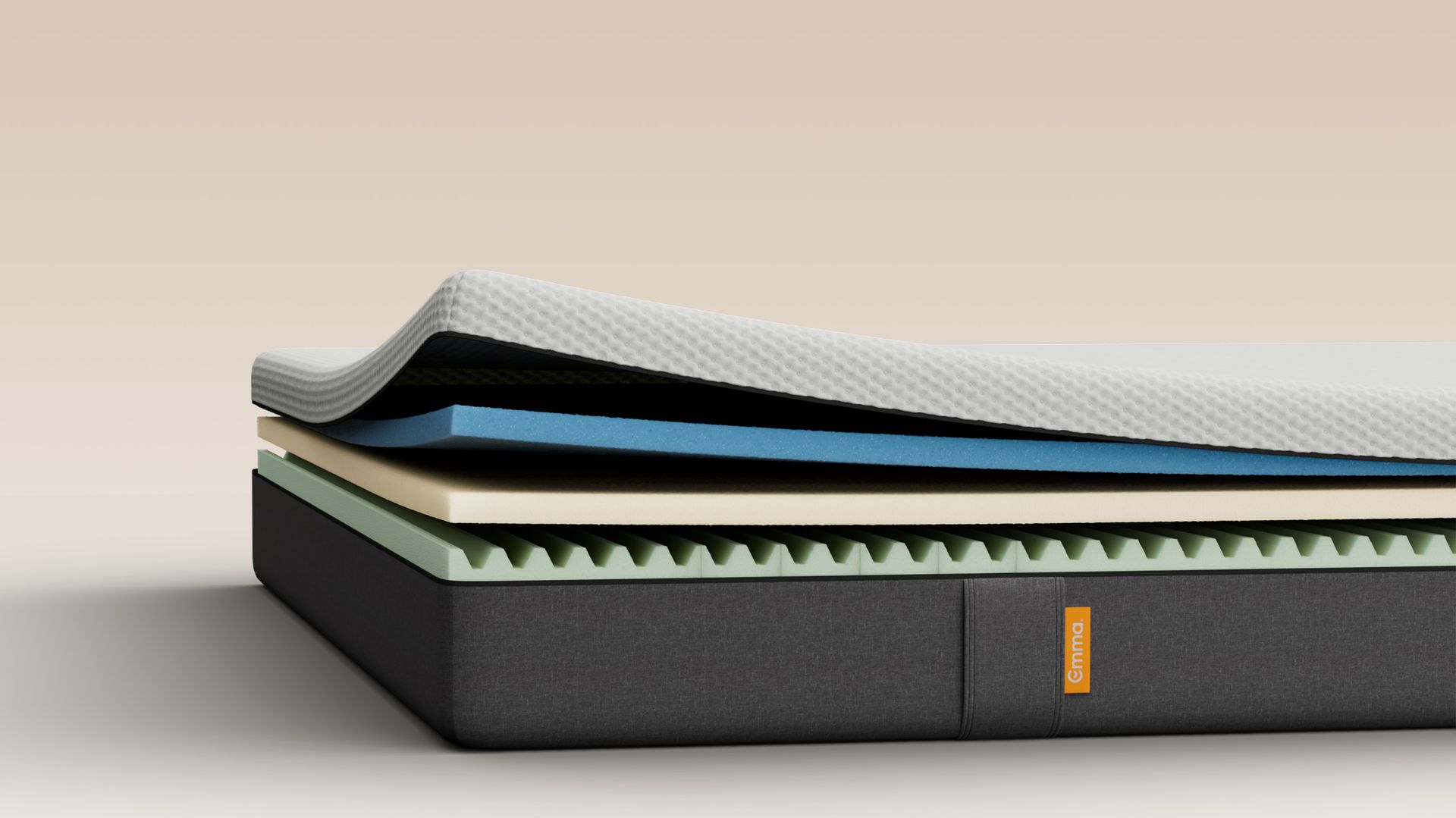 Illustrative cutaway showing the foam layers inside the mattress.