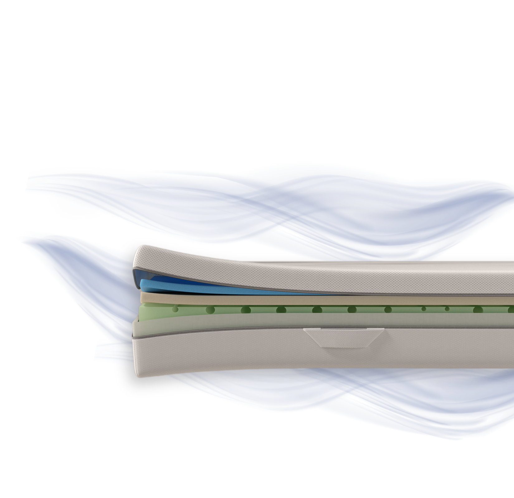 Aufgeschnittene Emma One Matratze mit sichtbaren Schichten und Temperaturregulierung.