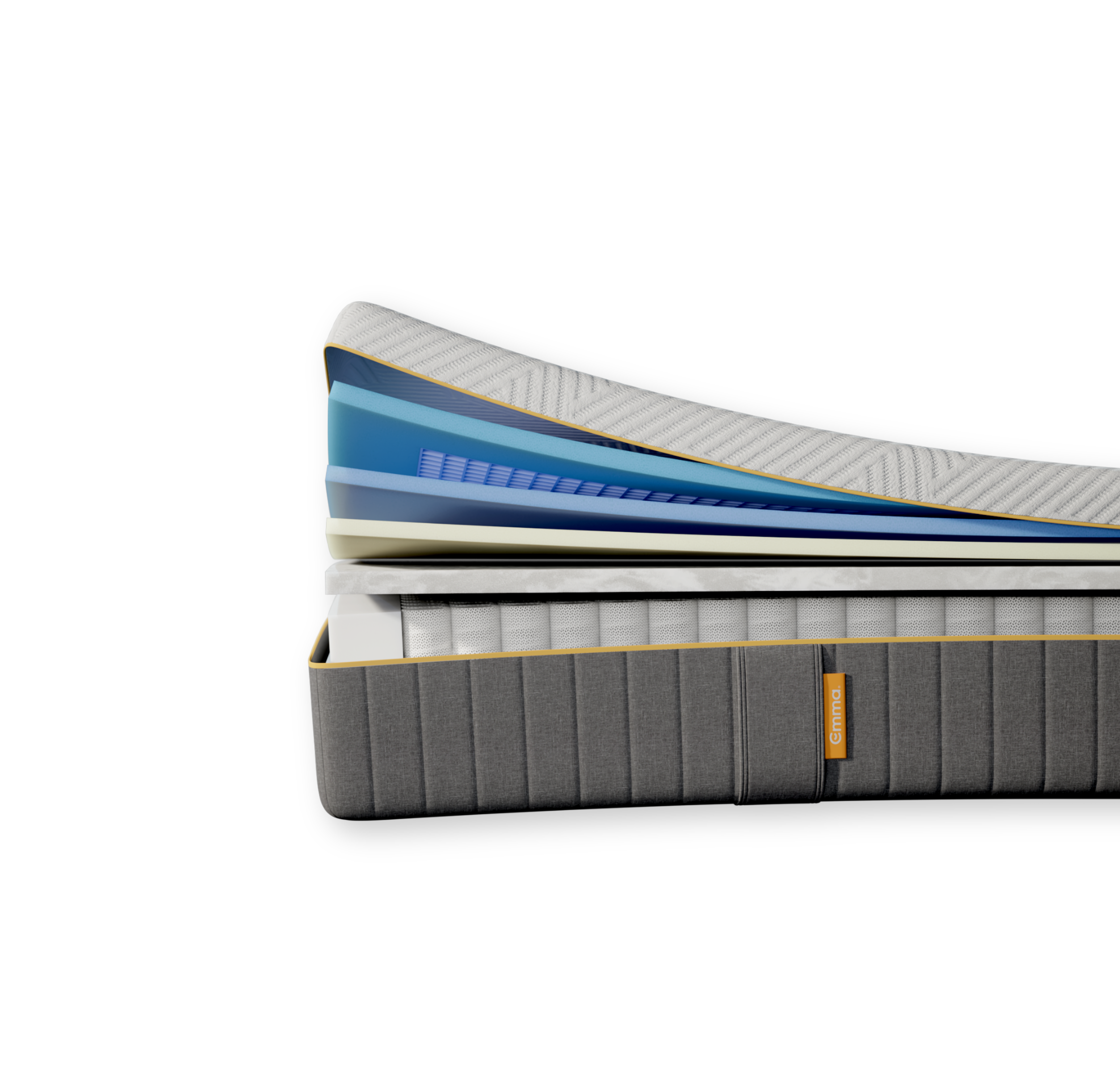Aufgeschnittene Emma Elite Matratze mit sichtbaren Schichten.