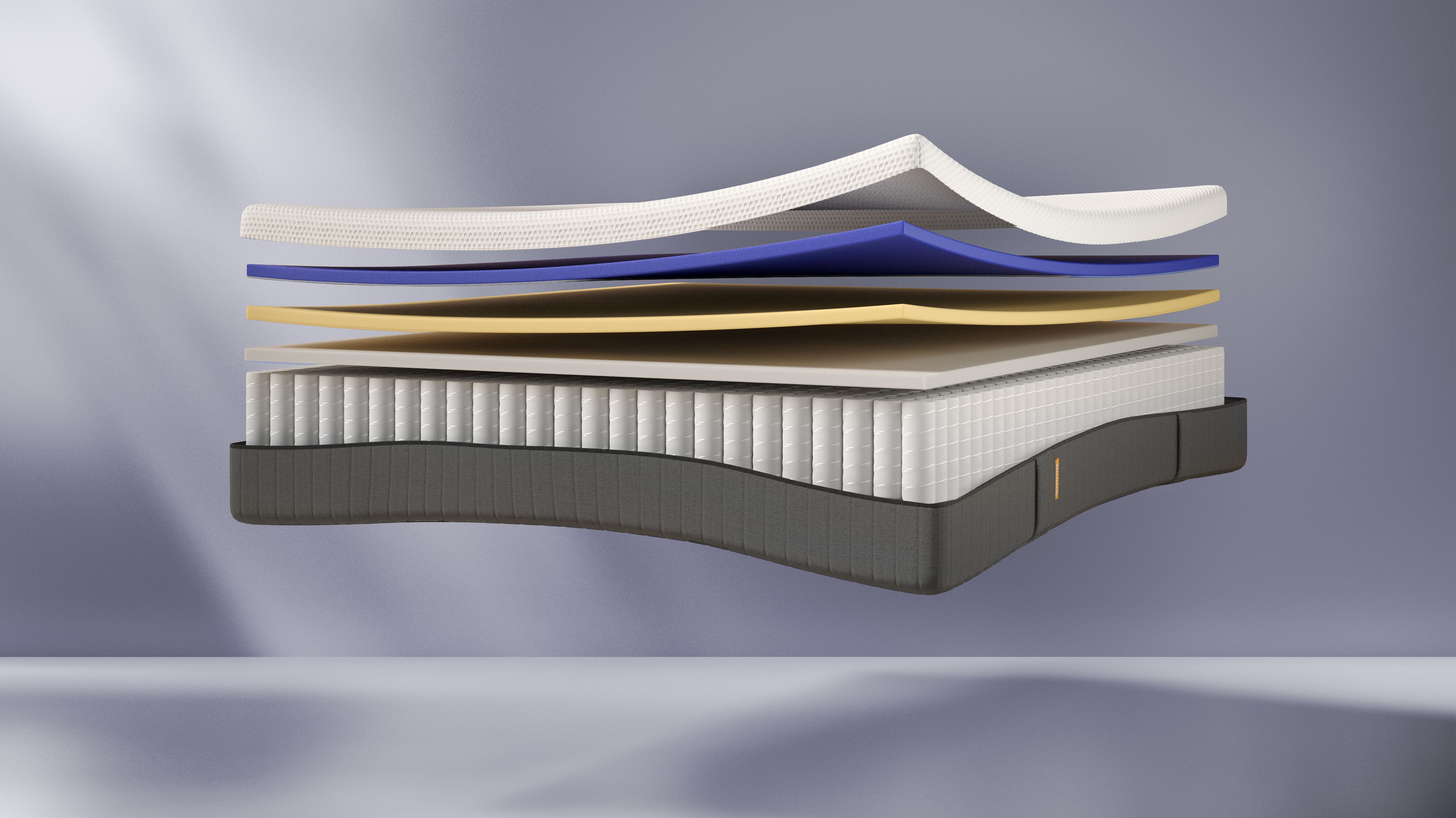 Vista esplosa di un materasso a strati con materiali visibili