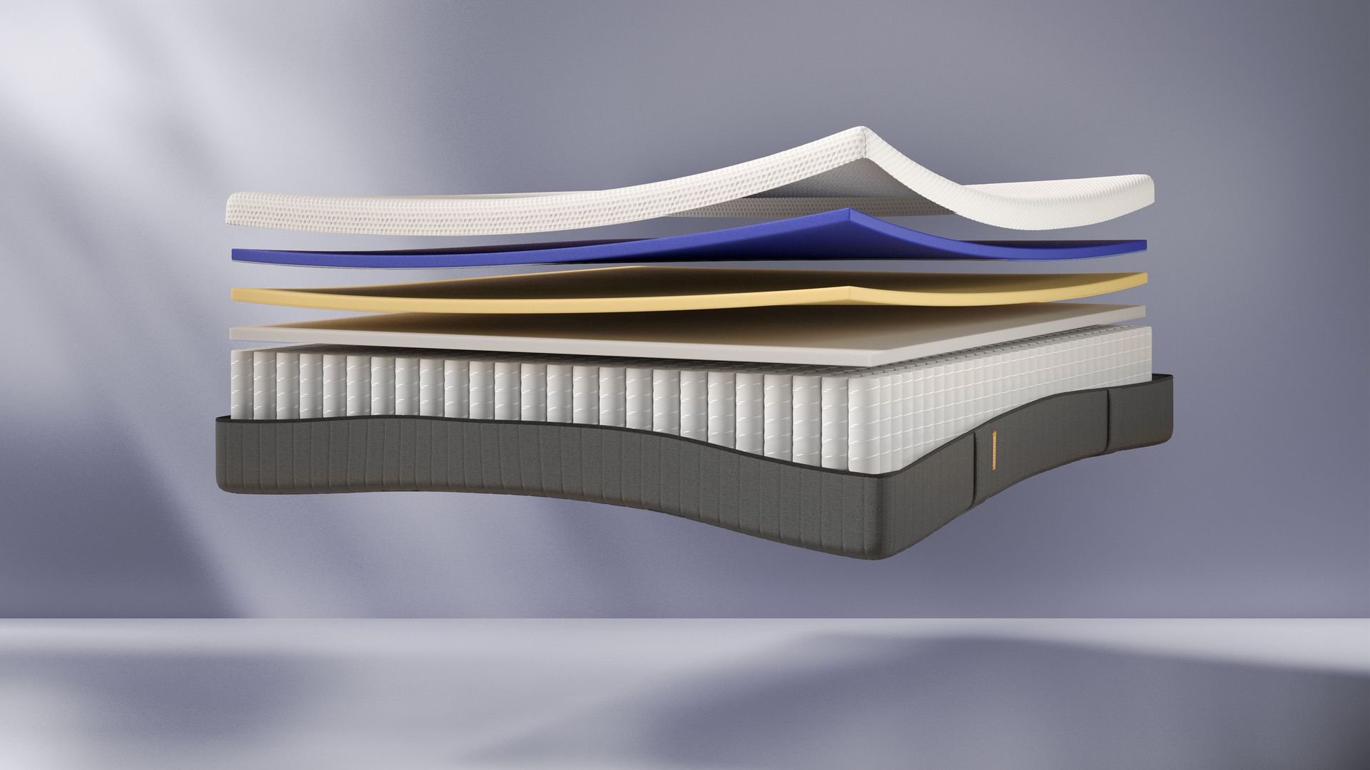 Vista esplosa di un materasso a strati con materiali visibili