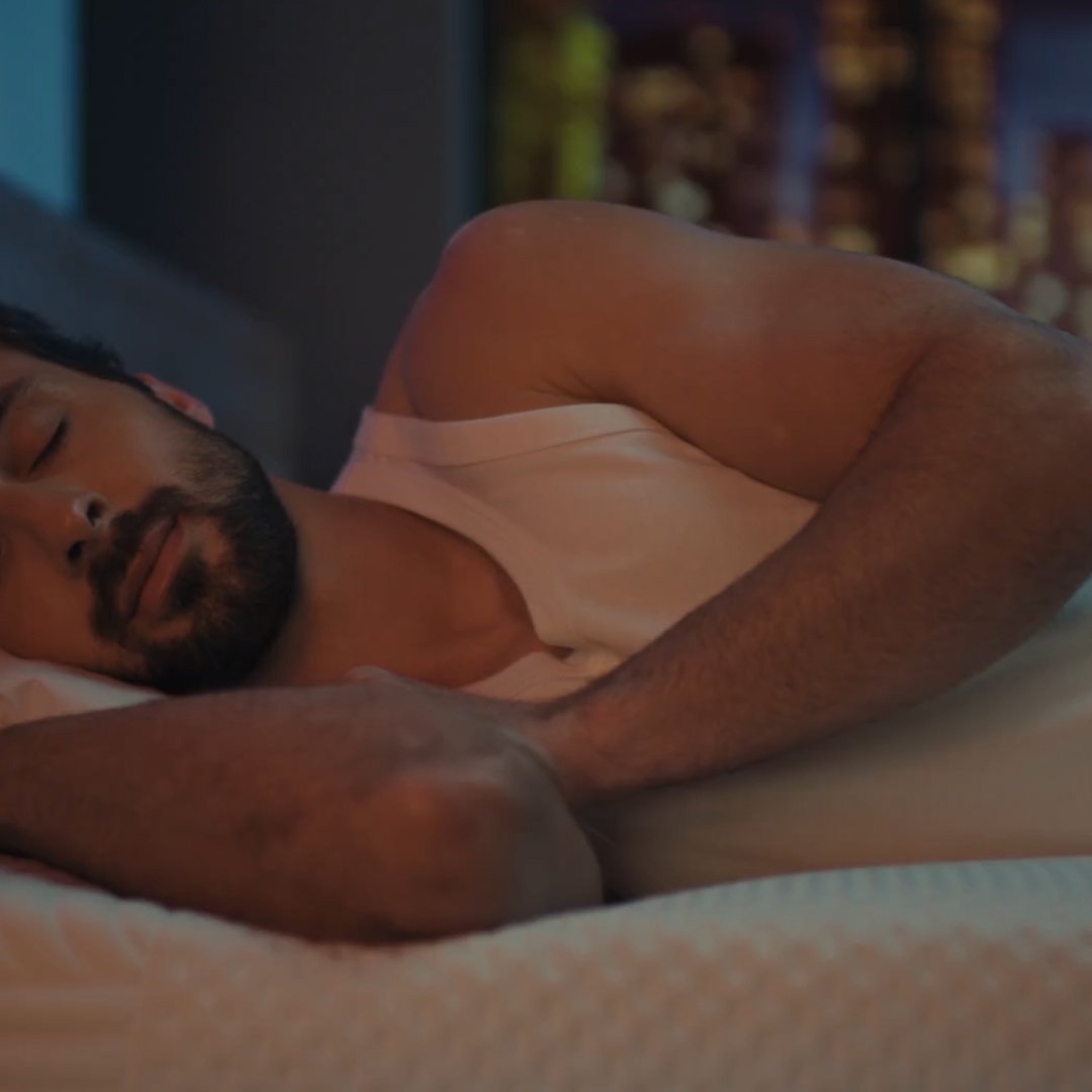 Man falling asleep peacefully.