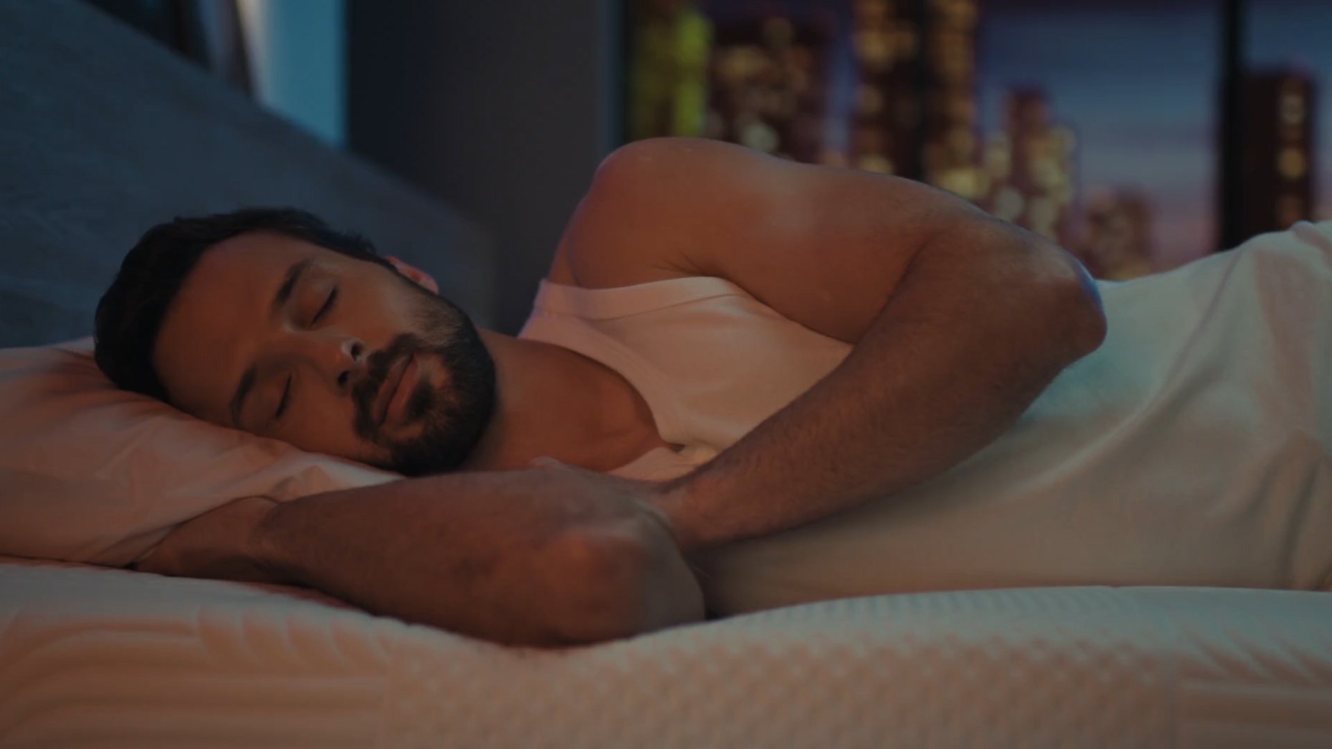 Man falling asleep peacefully.