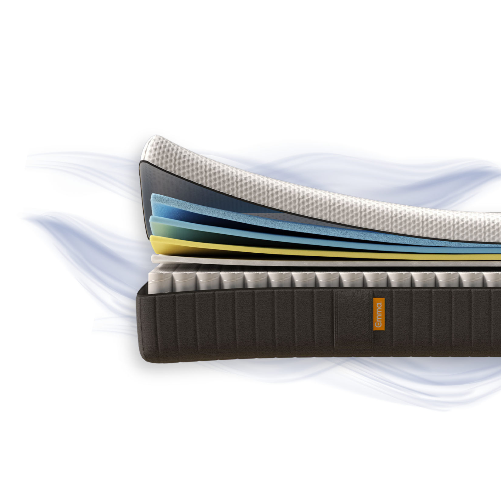 Aufgeschnittene Emma Original Pro+ Matratze mit sichtbaren Schichten.