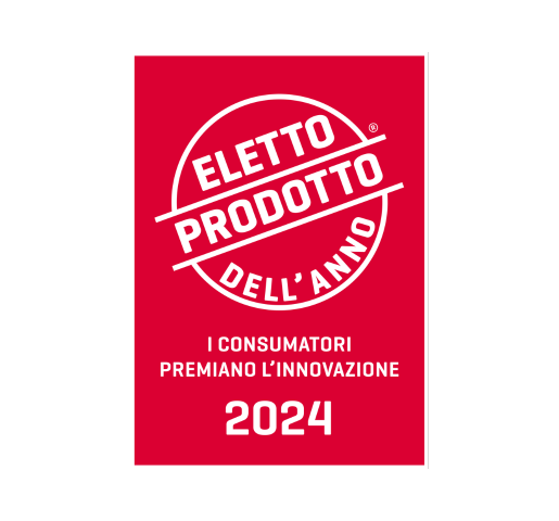 Badge rosso 'Eletto Prodotto dell’Anno 2024 – I consumatori premiano l’innovazione'.