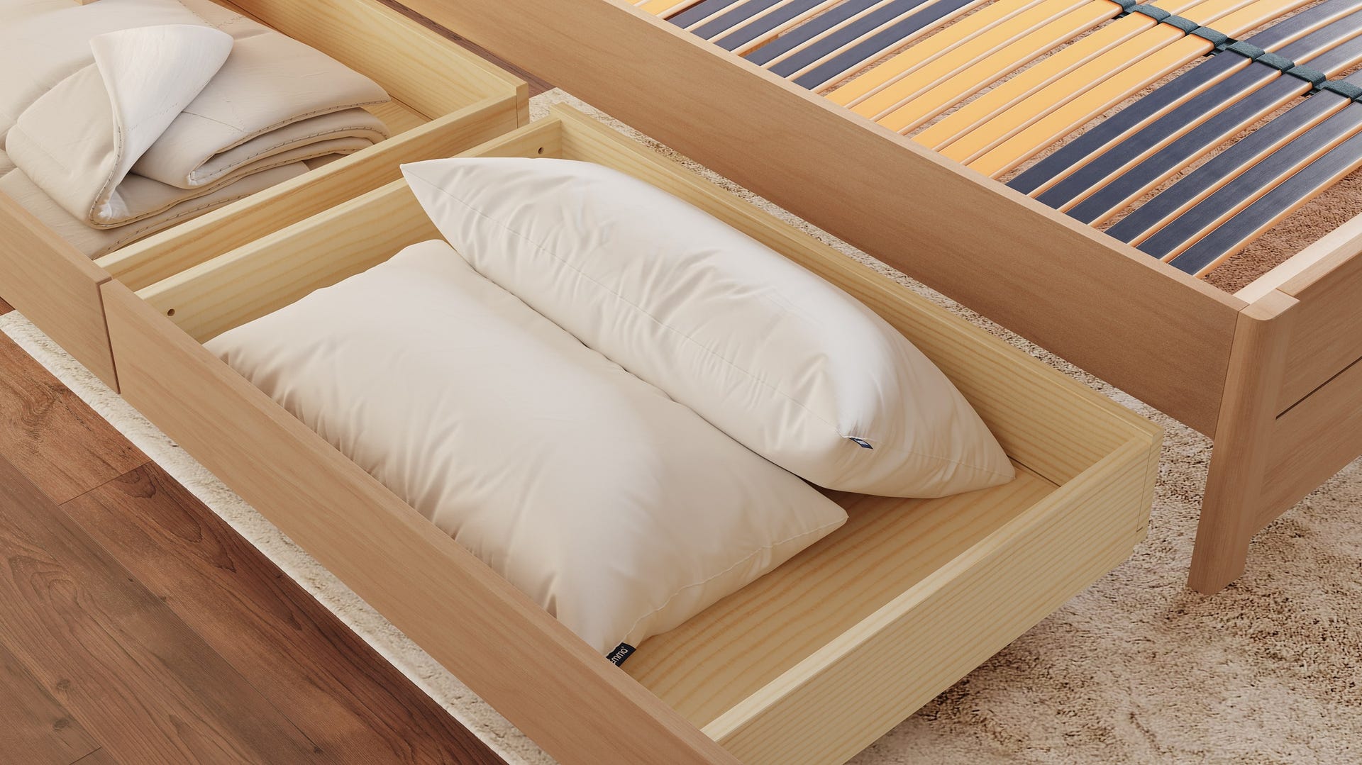 Emma Classic Wooden Bed - Natural design with storage