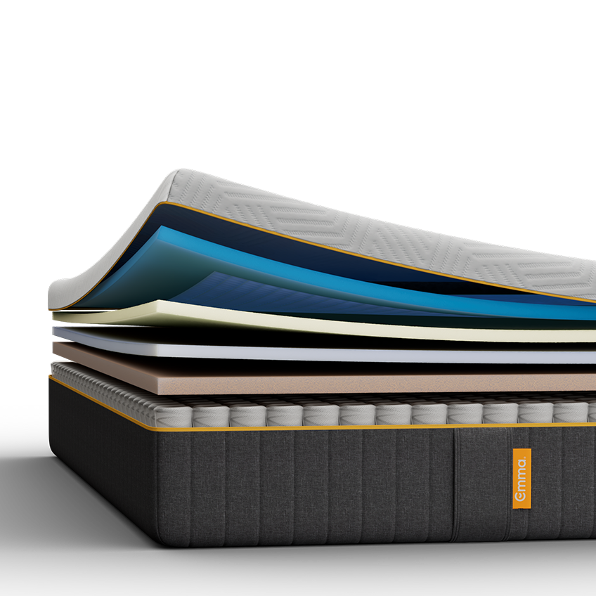 Emma Hybrid Airgrid Mattress with seven exposed layers.