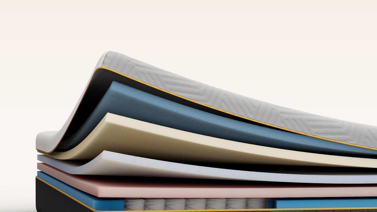 Emma Original Pro mattress layers view showing multiple foam and spring layers with gold trim detailing.