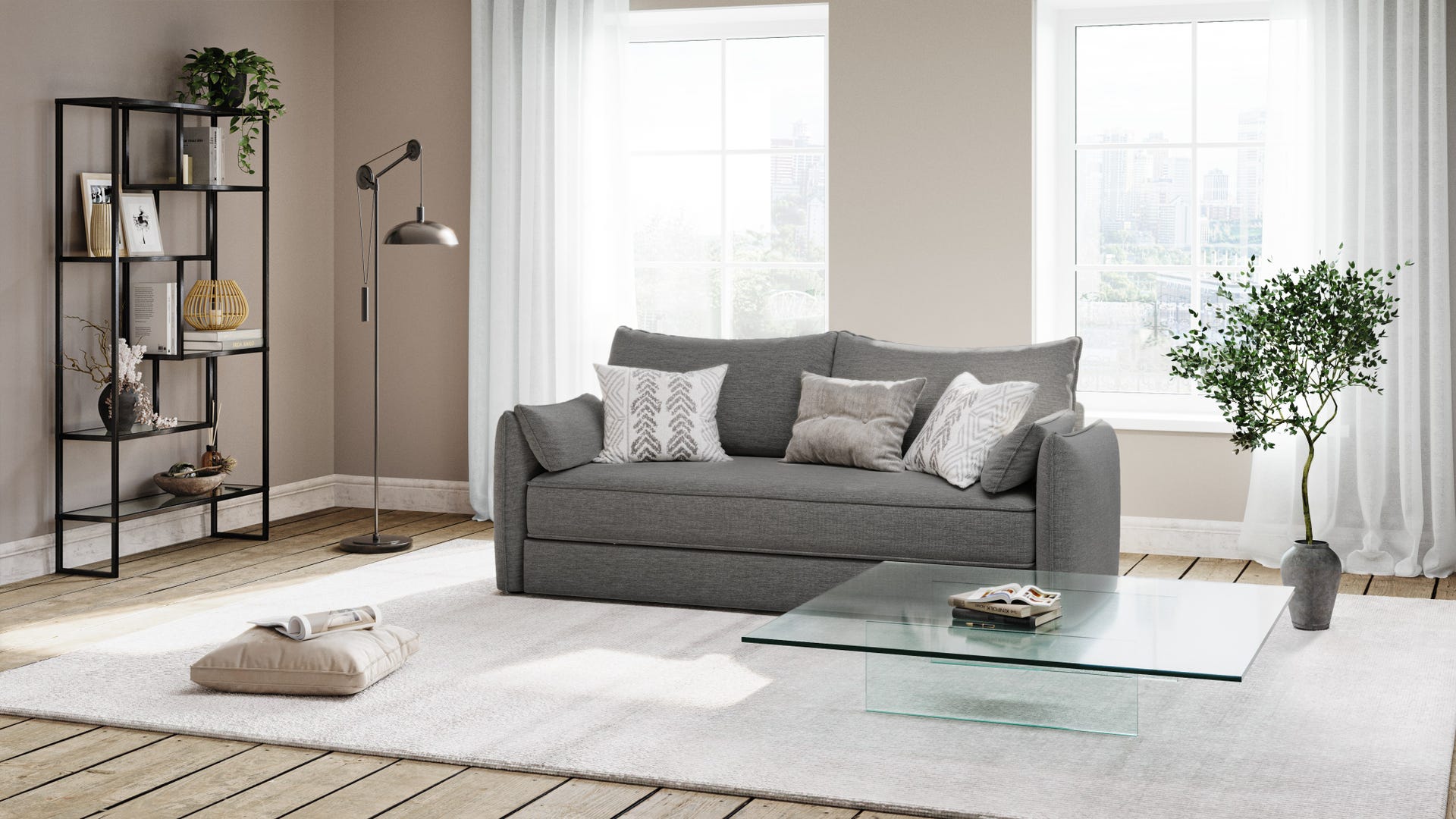 Emma Premium Schlafsofa in modernem Wohnzimmer.