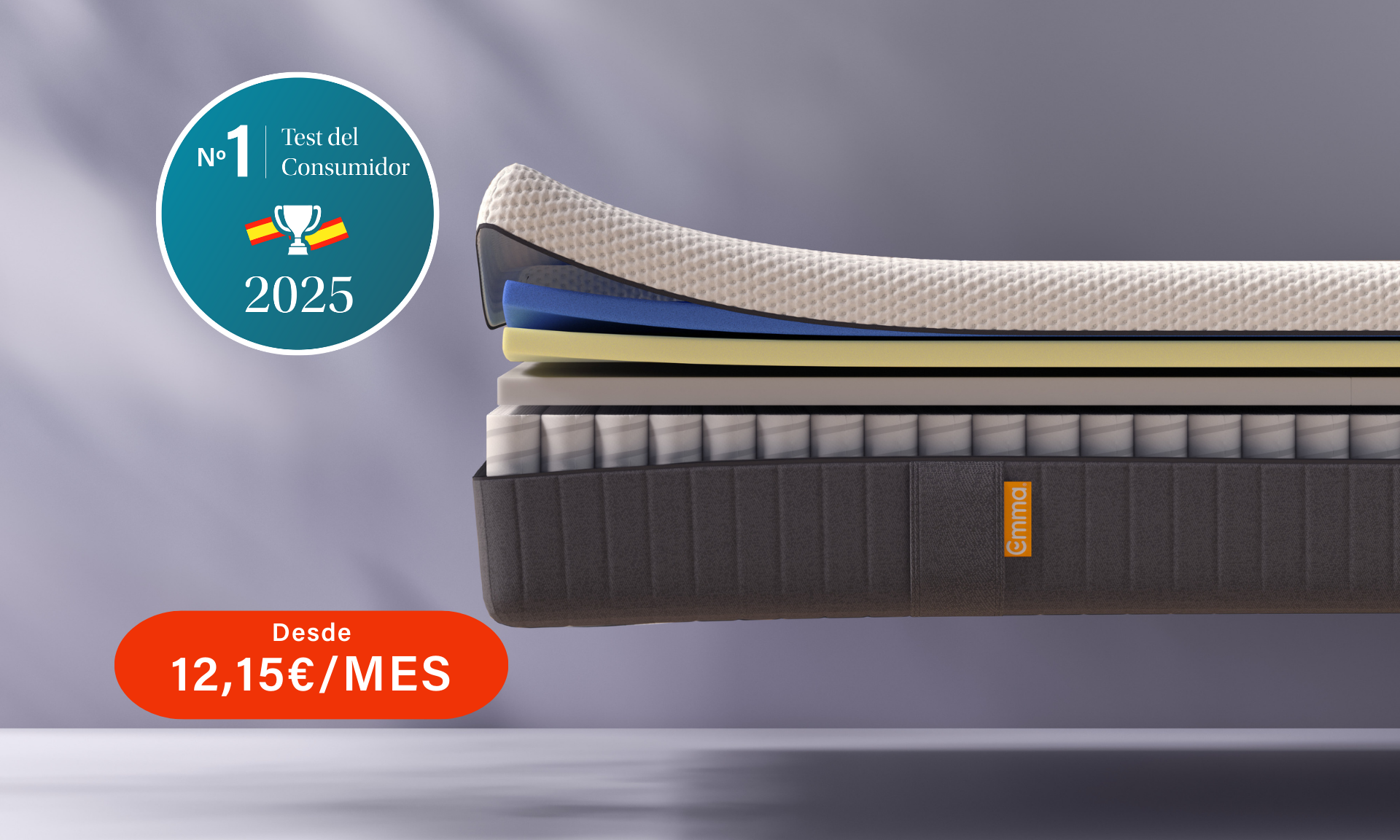 Vista lateral del colchón Emma Hybrid Premium