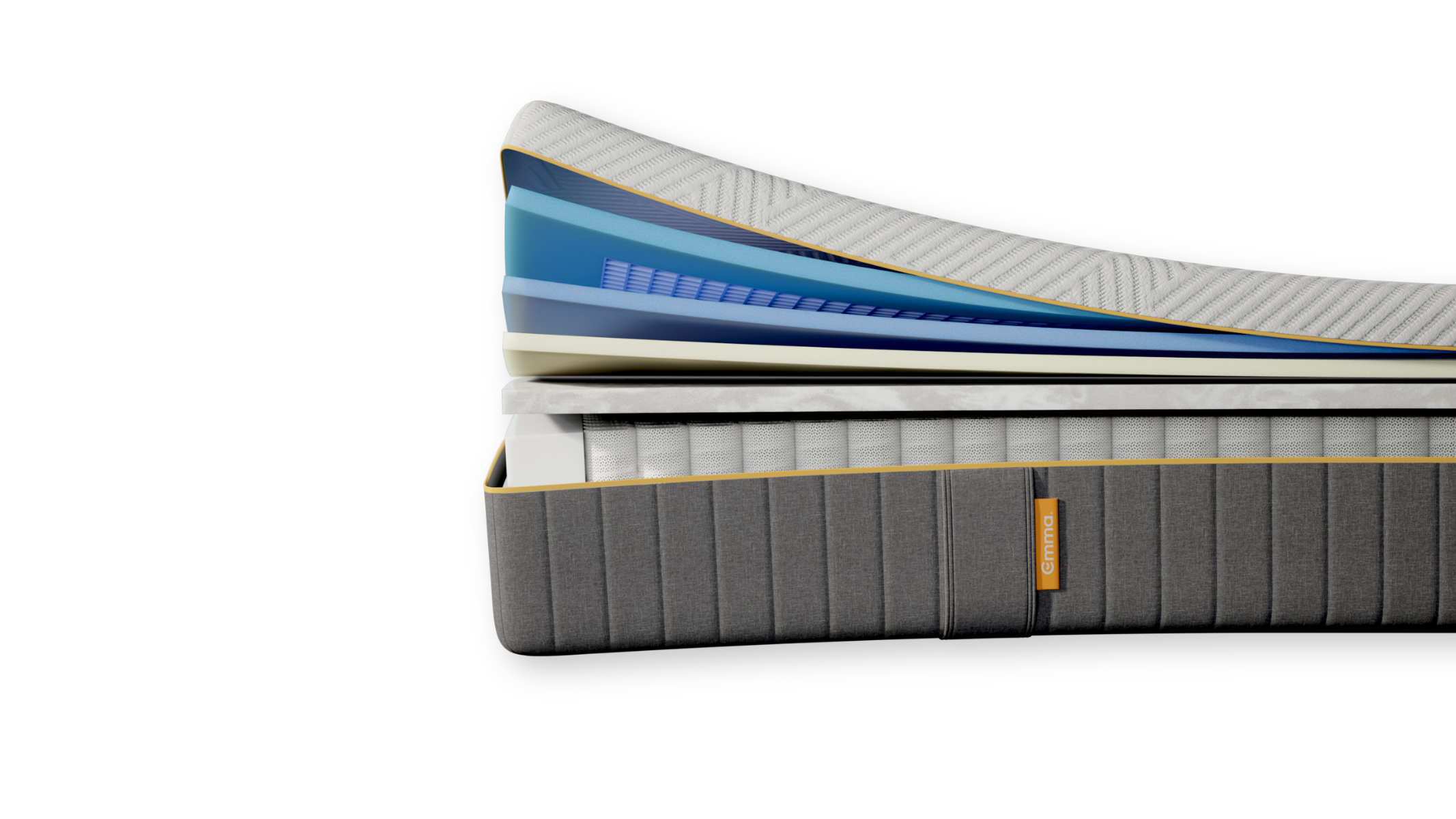 Aufgeschnittene Emma Elite Matratze mit sichtbaren Schichten.