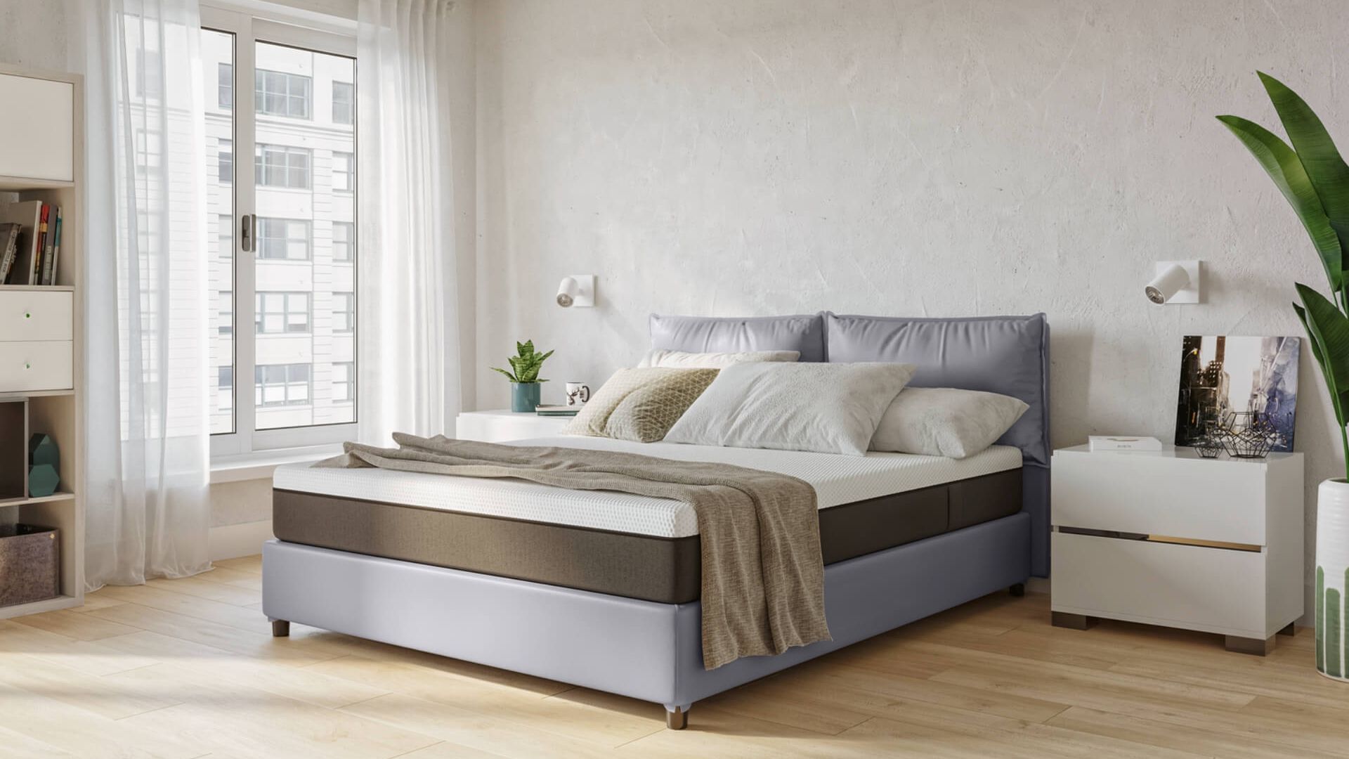 letto contenitore matrimoniale in pelle con materasso e cuscini