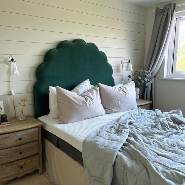 Bedroom set with emma mattress and emma accessories.