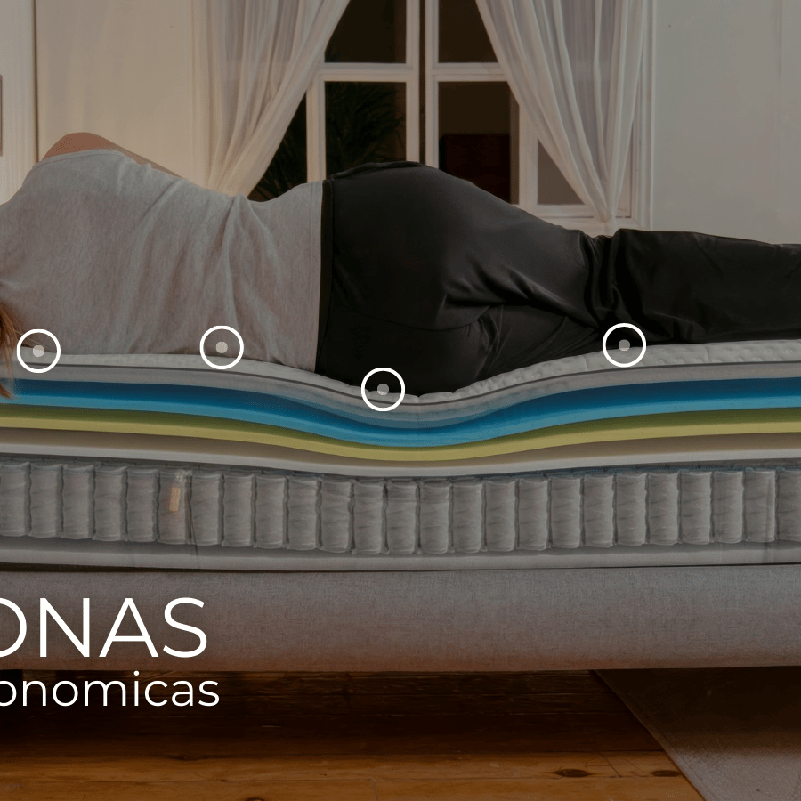 Tecnología ergonómica del colchón Emma Diamond Cooling que favorece soporte corporal y alivio de presión al dormir.