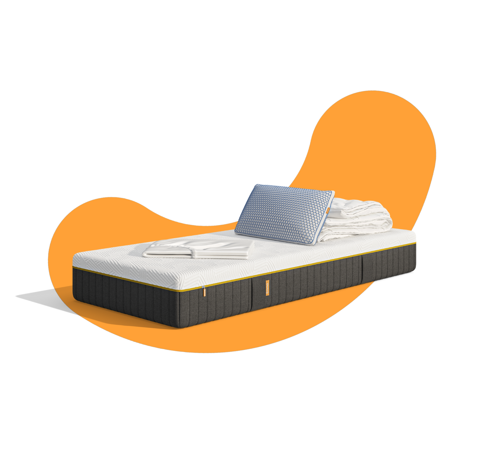 Emma Elite Set: Matratze, Kissen, Bettdecke und Spannbettlaken.