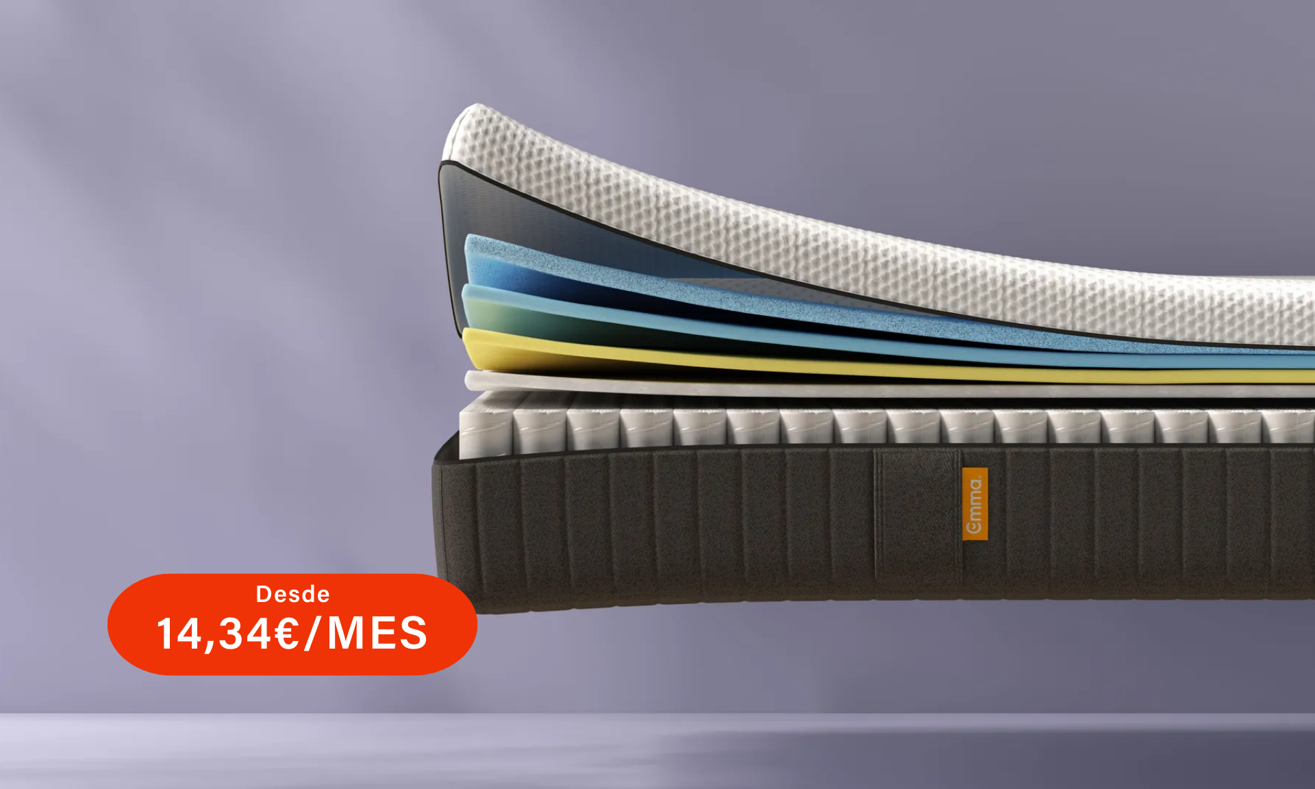 Vista de lado del colchón Emma Hybrid Termoluxe