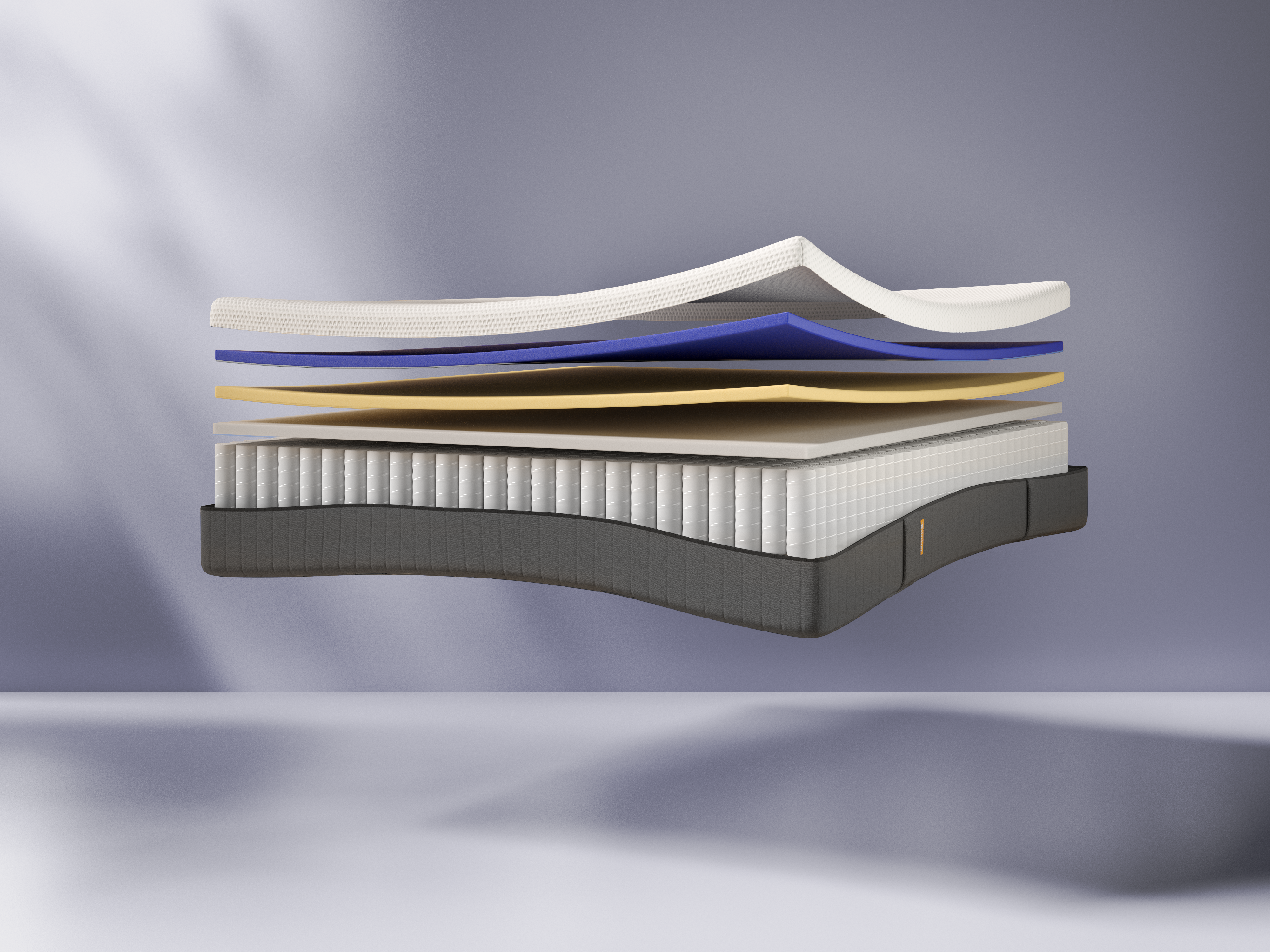 Vista esplosa di un materasso con più strati visibili in sezione