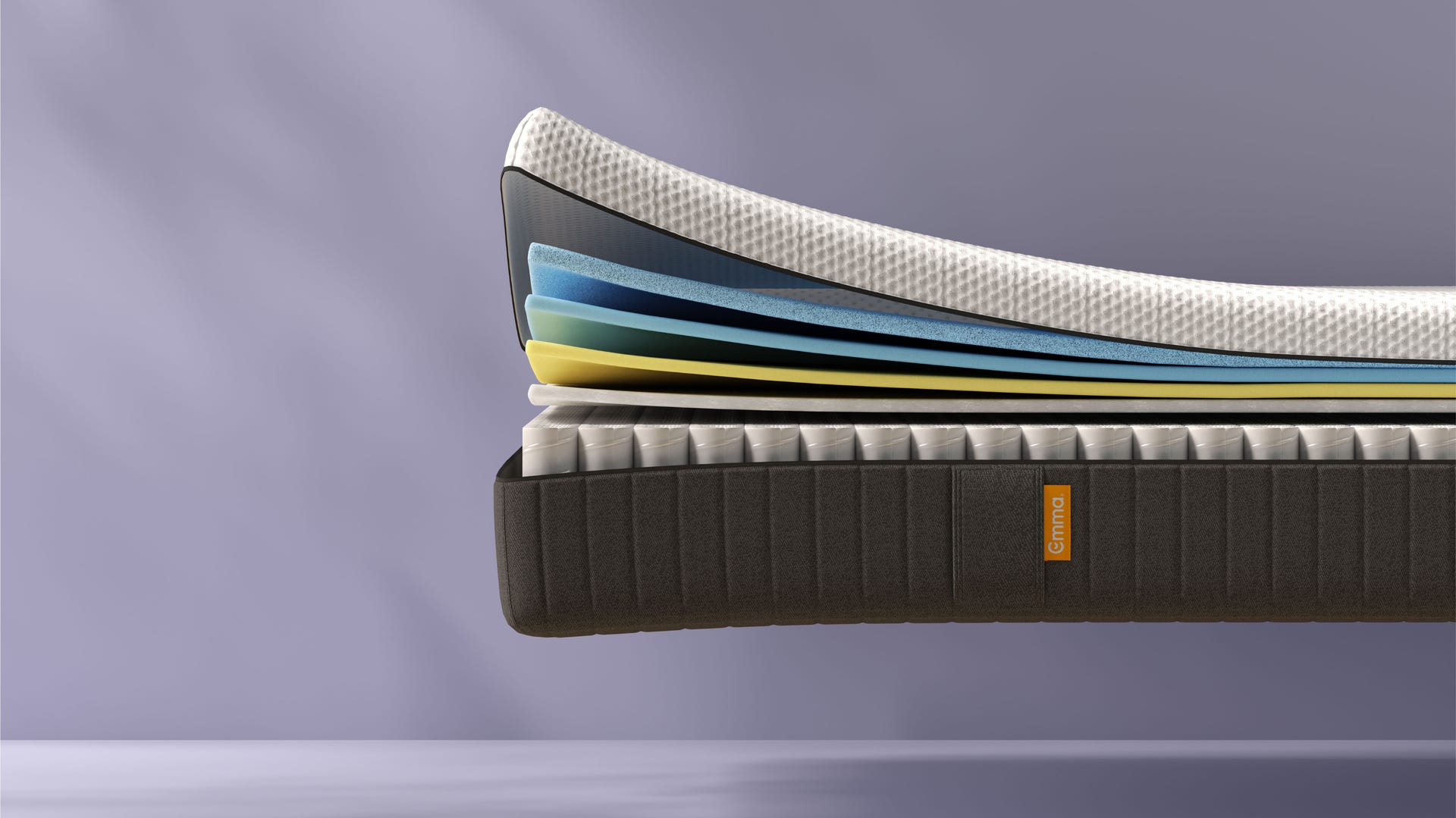 Uma imagem do colchão Emma Hybrid Premium, a demonstrar as suas diversas camadas