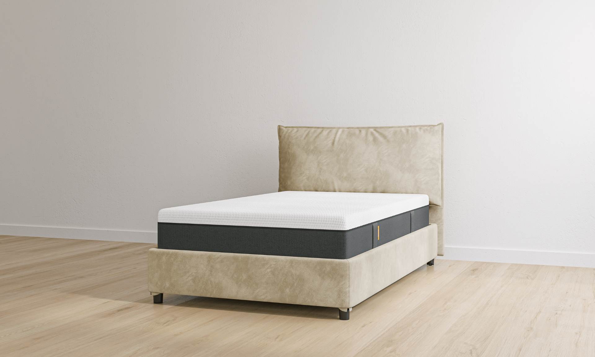 Letto contenitore singolo microfibra sabbia con materasso hybrid