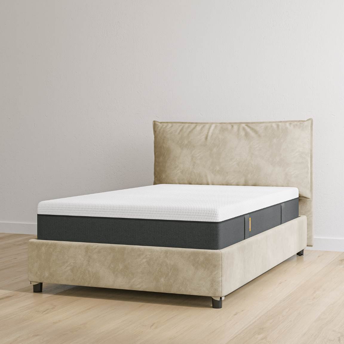 Letto contenitore singolo microfibra sabbia con materasso hybrid