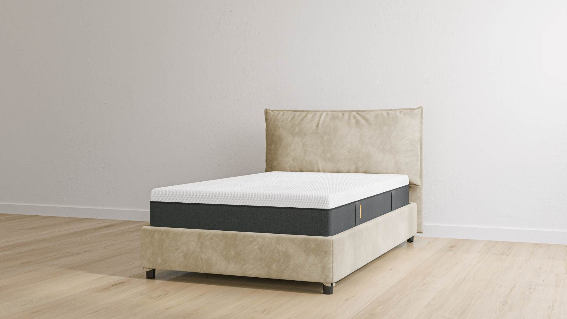 Letto contenitore singolo microfibra sabbia con materasso hybrid