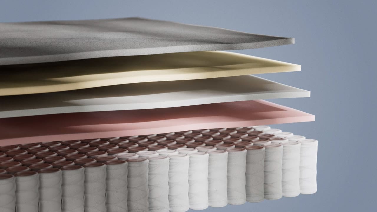 Illustrative cutaway showing the mattress construction.