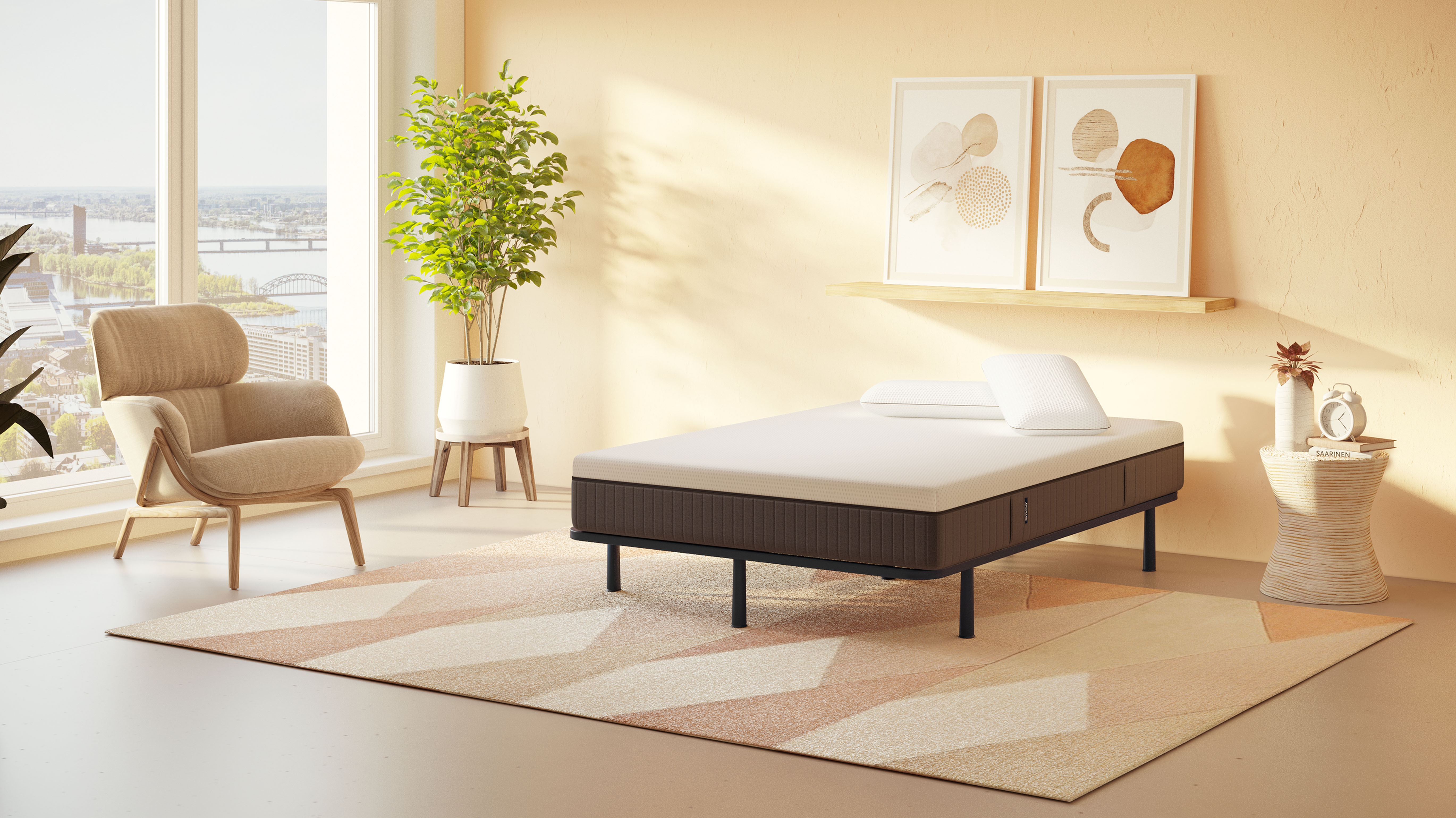 Camera da letto moderna con rete letto singolo su tap