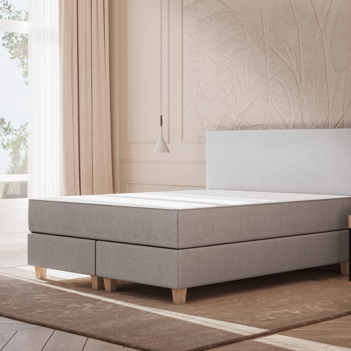 Emma Original Boxspring 140x200 - Lichtgrijs - Klassiek - Eiken - Hybrid
