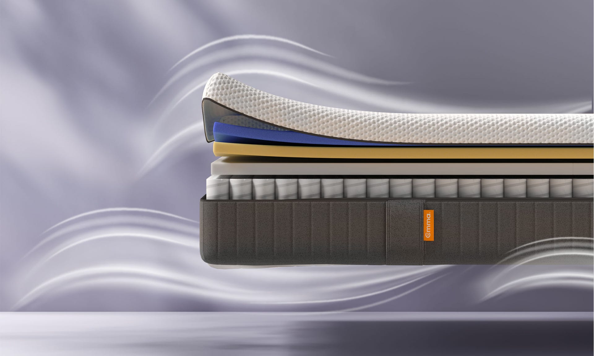 colchon emma hybrid premium abierto con etiqueta roja para financiar hasta en 36 pagos