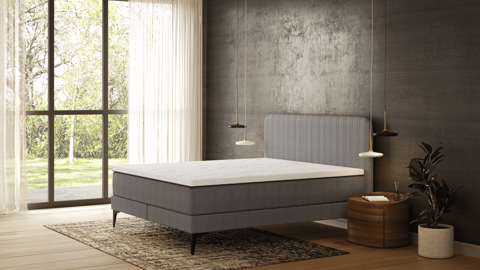 Signature - Dark Grey - Tufted HB - Metal Ft - Diamond Top