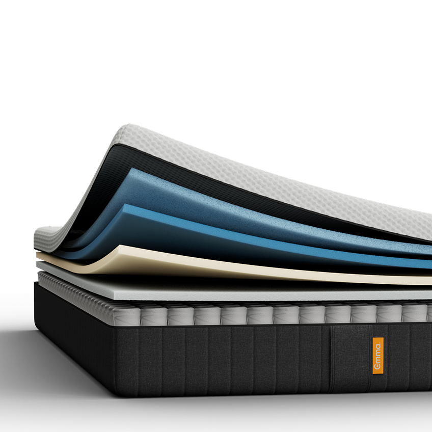 Aufgeschnittene Emma Original Pro Matratze mit sichtbaren Schichten.