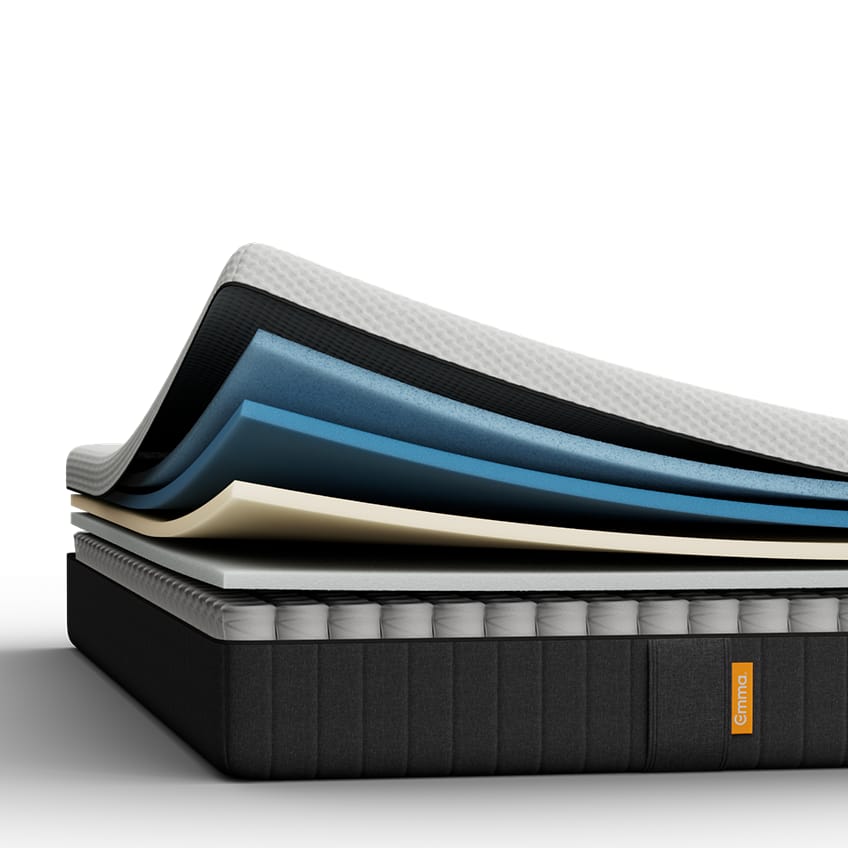 Uma imagem do colchão Emma Original Pro com detalhes das camadas visiveis