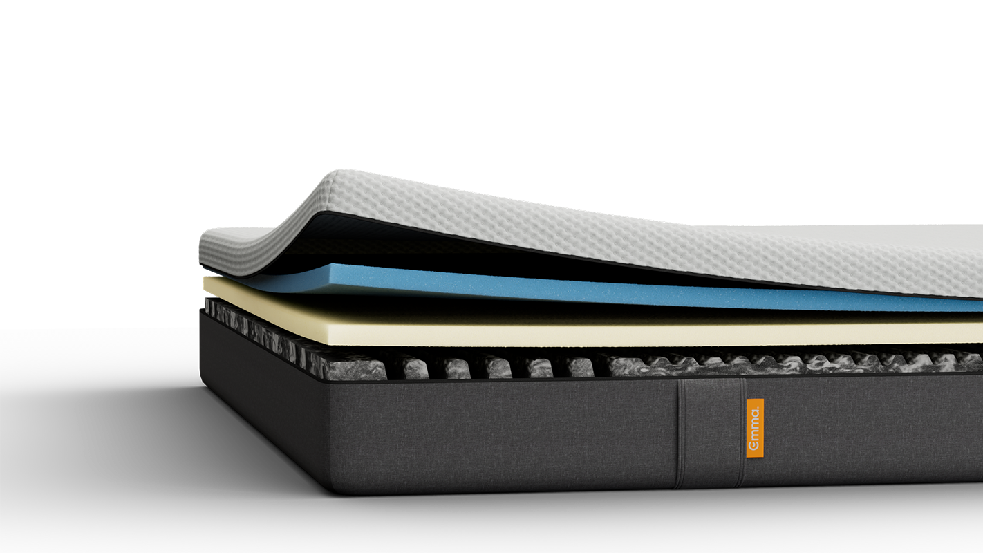 Aufgeschnittene Emma 25 Flip Matratze mit sichtbaren Schichten.