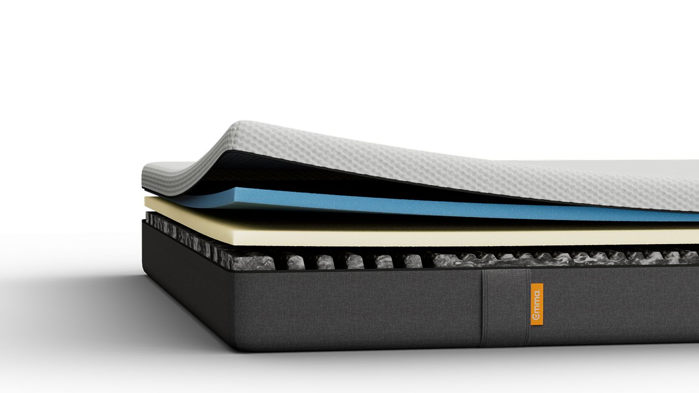 Aufgeschnittene Emma 25 Flip Matratze mit sichtbaren Schichten.