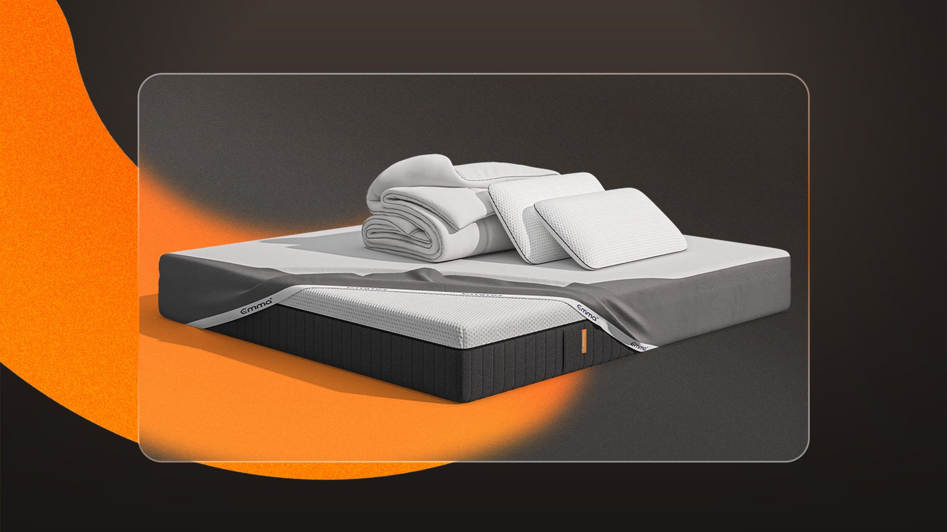 Uma imagem do pack Premium e Edredon, que inclui um colchão Emma Hybrid Premium, almofadas Emma Premium, uma capa protetora, e um edredon Emma 4 Estações