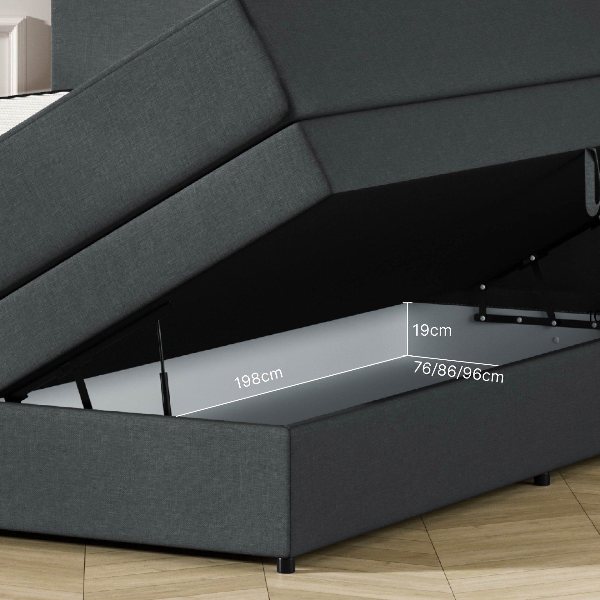 Lit Boxspring Royal avec rangement ouvert,