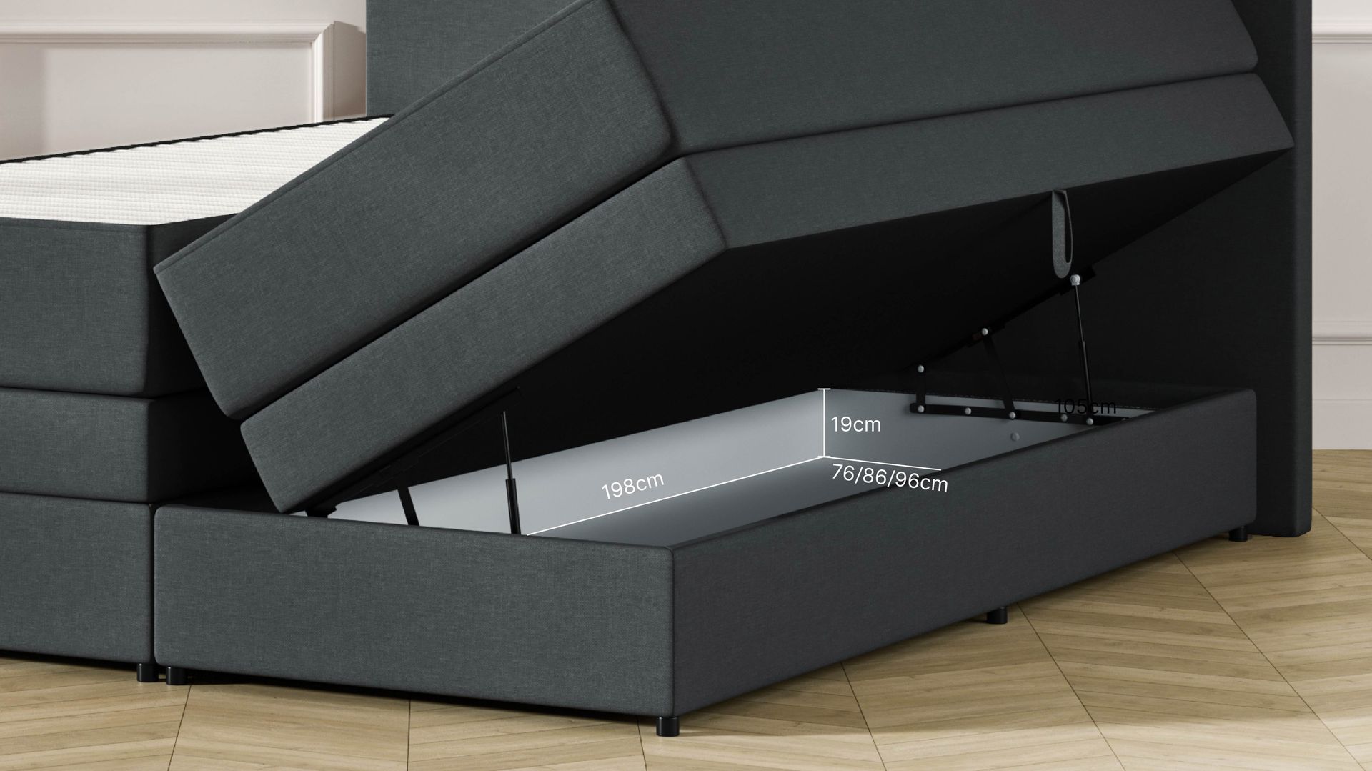 Lit Boxspring Royal avec rangement ouvert,