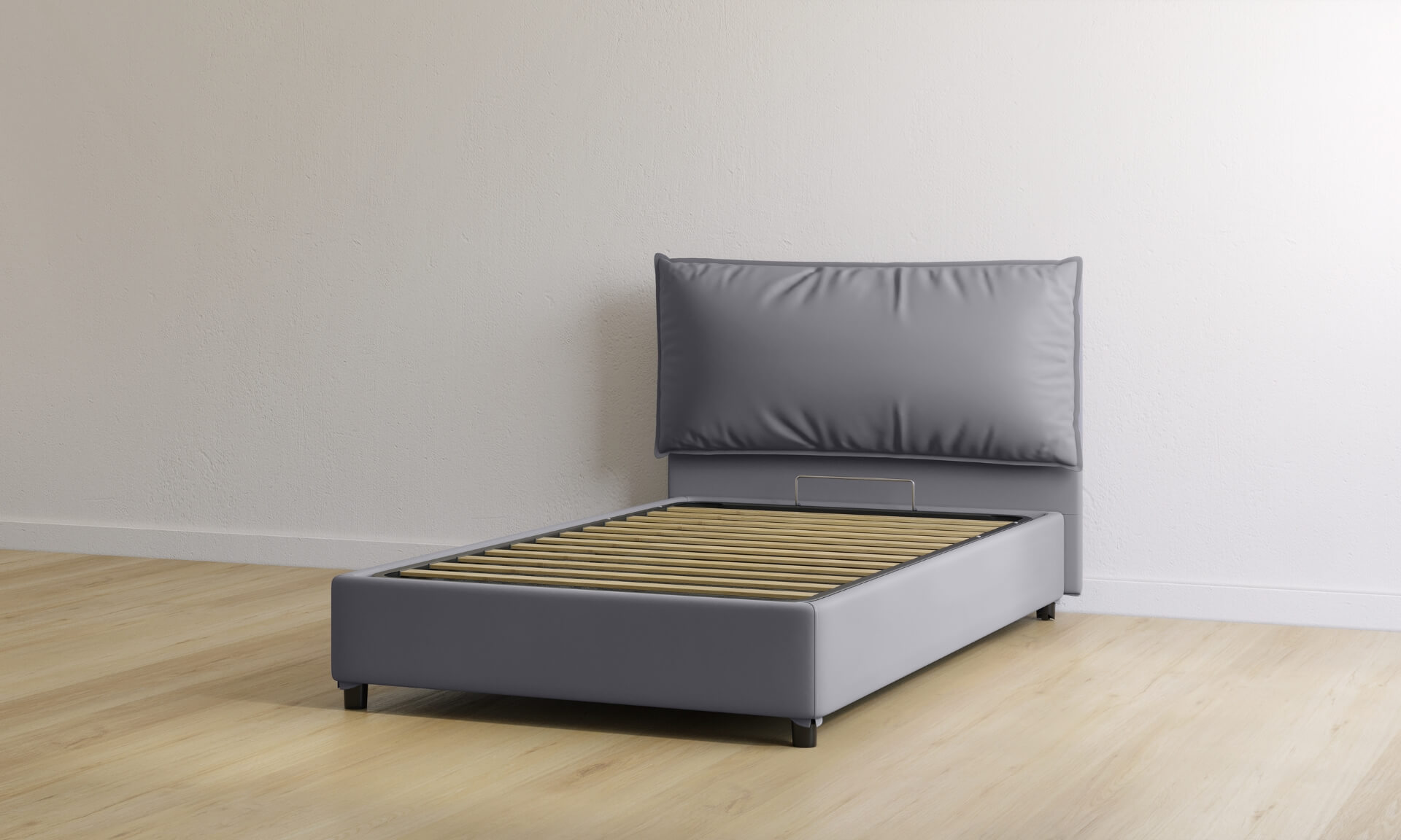 letto contenitore piazza e mezza in pelle color grigio