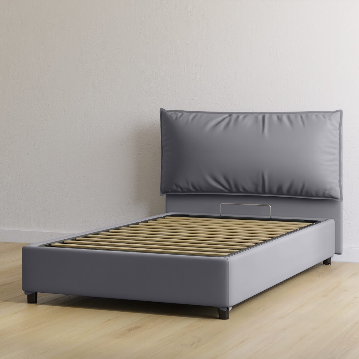 letto contenitore piazza e mezza in pelle color grigio