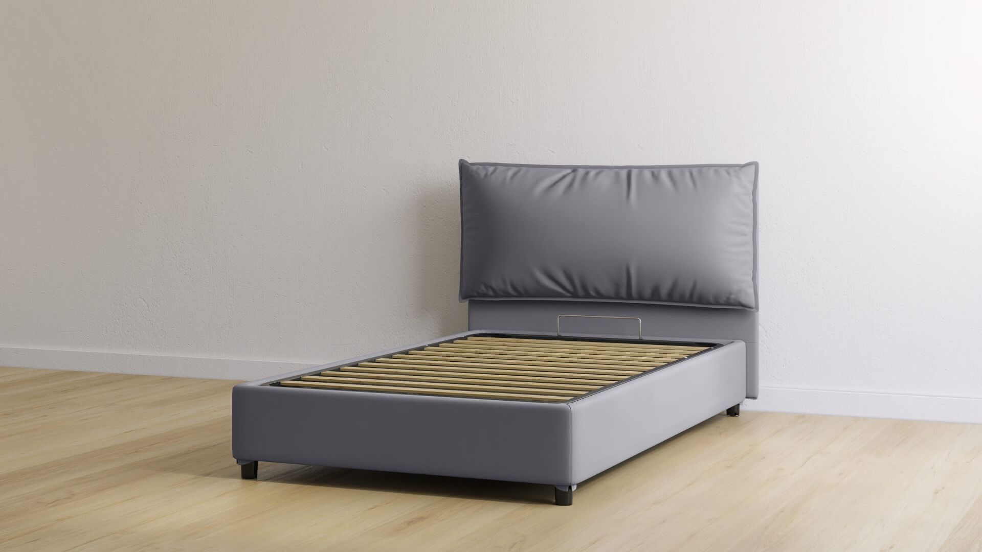 letto contenitore piazza e mezza in pelle color grigio