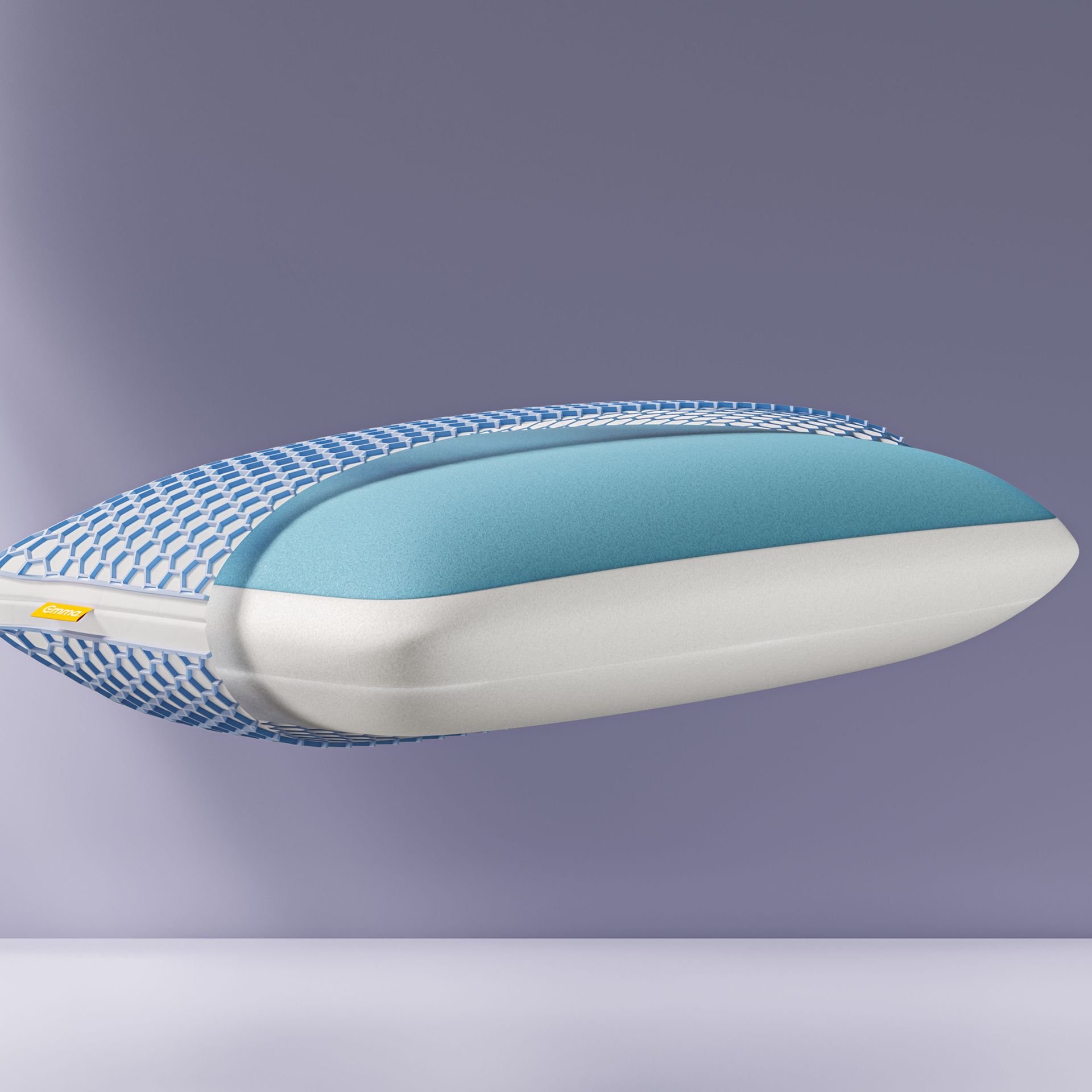 Almofada Zero com corte lateral, mostrando as camadas internas